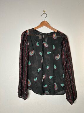 Flora Kung Vintage Black Paisley-Print Sheer Long-Sleeve Blouse 12